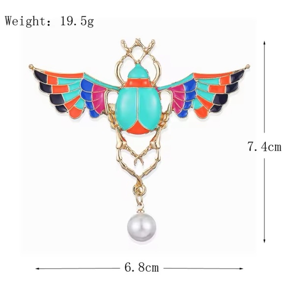 Anthro Egyptian Talisman Beetle Aquamarine Brooch - Picture 4 of 6